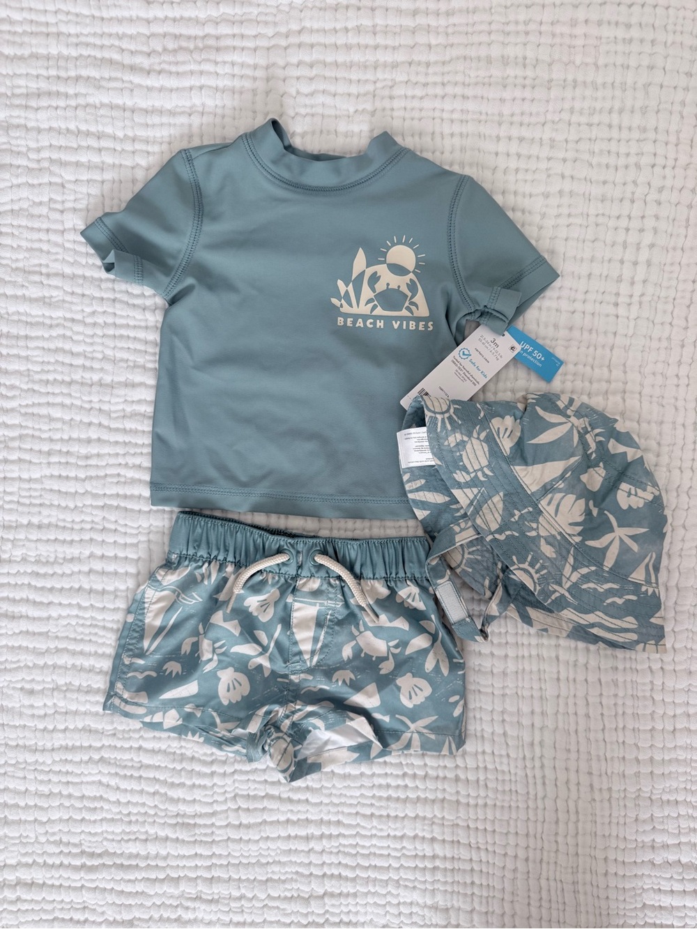 Carter's Dusty Blue Kids' Rashguard Set with Floral Hat & Shorts